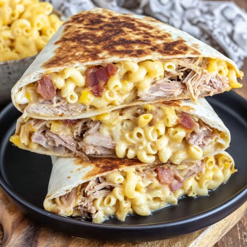 A delicious Pulled Pork Macaroni and Cheese Tortilla Wrap Hack.